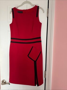 Anne Klein Red Sheath Dress with Black Accent Stripes